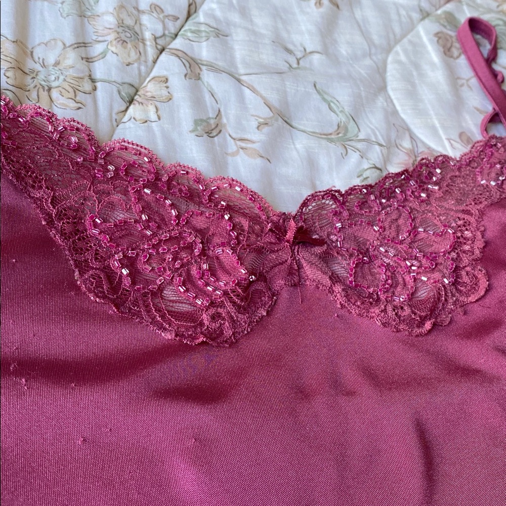 Lane Bryant Magenta Lace Trim Camisole W/ Beading - Picture 3 of 3